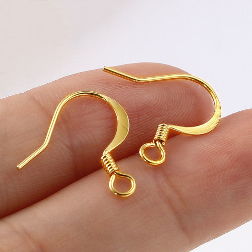 Earring Hooks, Brass, Flat, 18K Gold Plated, 14mm - BEADED CREATIONS