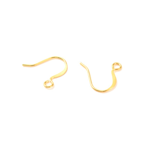 Earring Hooks, Brass, Flat, With Open Loop, 18K Gold Plated, 14mm - BEADED CREATIONS