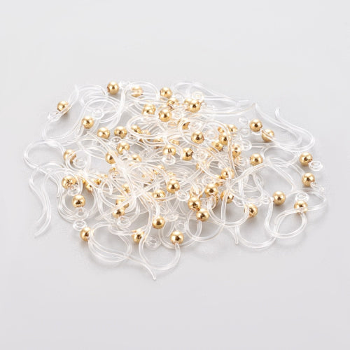 Earring Hooks, Clear, With Golden Stainless Steel Ball, 15.5mm - BEADED CREATIONS