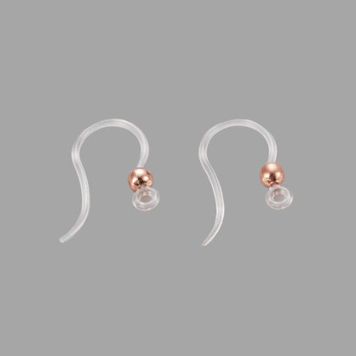 Earring Hooks, Clear, With Rose Gold Stainless Steel Ball, 15.5mm - BEADED CREATIONS