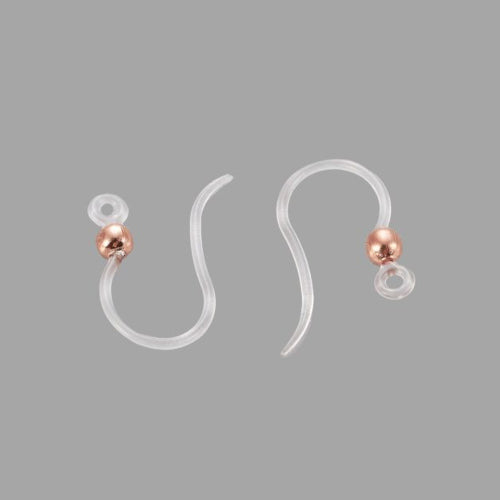 Earring Hooks, Clear, With Rose Gold Stainless Steel Ball, 15.5mm - BEADED CREATIONS