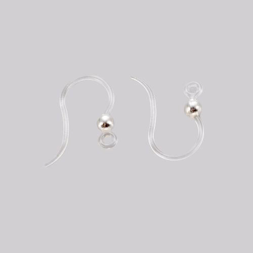 Earring Hooks, Clear, With Silver Plated Stainless Steel Ball, 15.5mm - BEADED CREATIONS