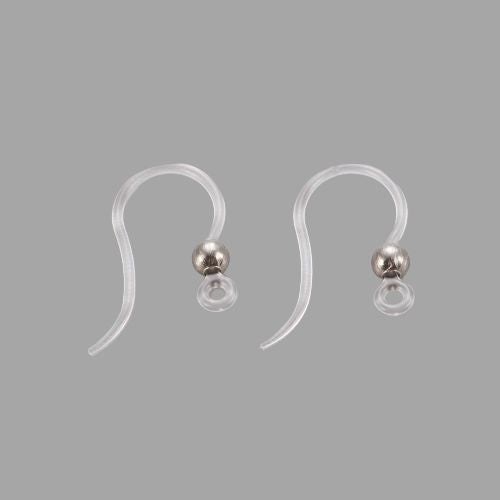 Earring Hooks, Clear, With Silver Stainless Steel Ball, 15.5mm - BEADED CREATIONS