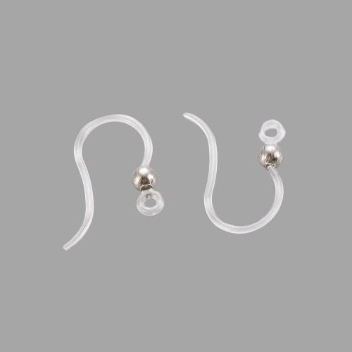 Earring Hooks, Clear, With Silver Stainless Steel Ball, 15.5mm - BEADED CREATIONS