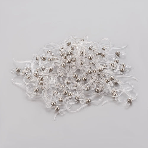 Earring Hooks, Clear, With Silver Stainless Steel Ball, 15.5mm - BEADED CREATIONS