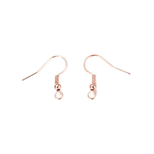 Earring Hooks, Iron, Ball And Coil, Rose Gold, 19mm