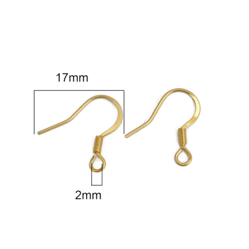 Earring Hooks, Stainless Steel, Flat, Golden, 17mm - BEADED CREATIONS