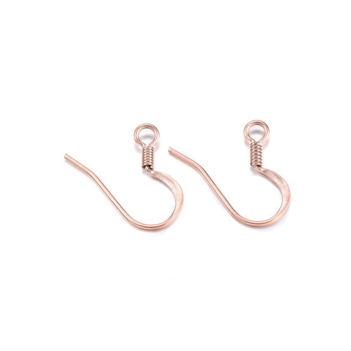 Earring Hooks, Stainless Steel, Flat, Ion Plated, Rose Gold, 14mm - BEADED CREATIONS