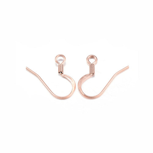 Earring Hooks, Stainless Steel, Flat, Ion Plated, Rose Gold, 14mm - BEADED CREATIONS