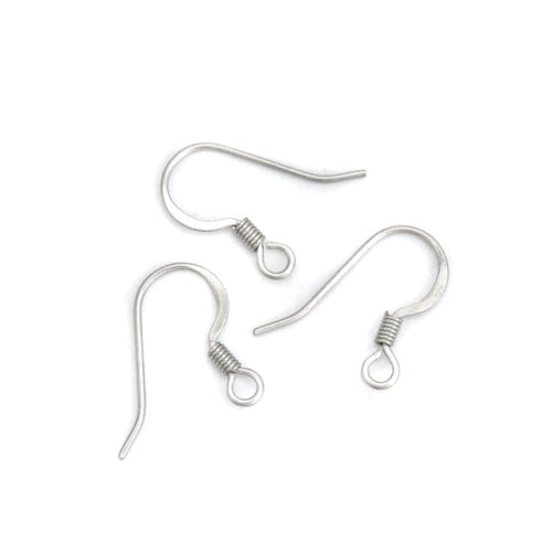 Earring Hooks, Stainless Steel, Flat, Silver, 14mm - BEADED CREATIONS