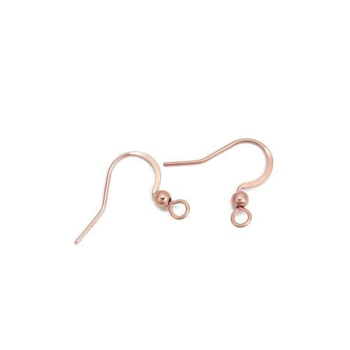 Earring Hooks, Stainless Steel, Flat, With Ball, Rose Gold, 16mm - BEADED CREATIONS