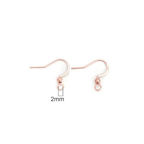 Earring Hooks, Stainless Steel, Flat, With Ball, Rose Gold, 16mm - BEADED CREATIONS