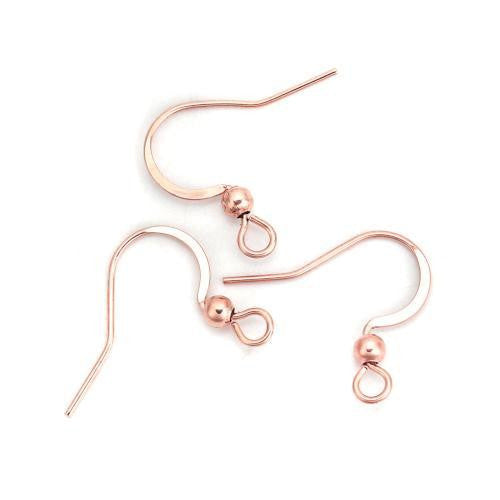 Earring Hooks, Stainless Steel, Flat, With Ball, Rose Gold, 16mm - BEADED CREATIONS