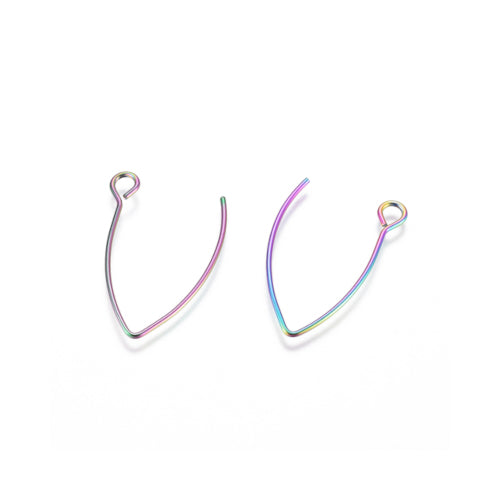 Earring Hooks, Stainless Steel, Marquise, Ion Plated, Rainbow, 26mm - BEADED CREATIONS