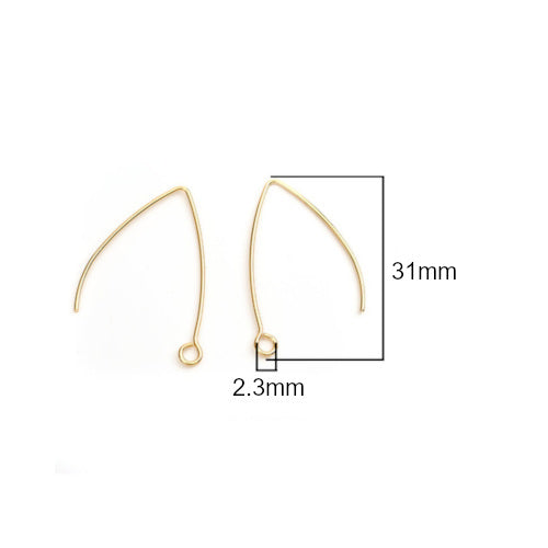 Earring Hooks, Stainless Steel, Marquise, With Open Loop, Golden, 31mm - BEADED CREATIONS