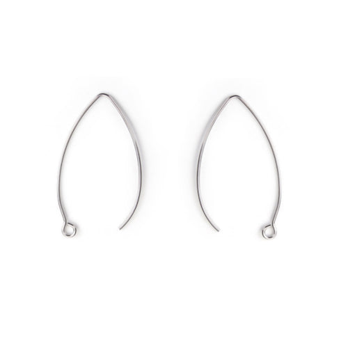 Earring Hooks, Stainless Steel, Marquise, With Open Loop, Silver, 41mm - BEADED CREATIONS