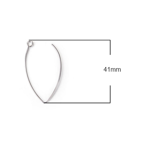 Earring Hooks, Stainless Steel, Marquise, With Open Loop, Silver, 41mm - BEADED CREATIONS