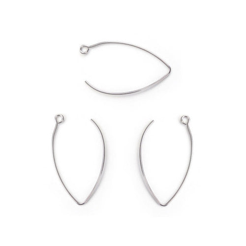 Earring Hooks, Stainless Steel, Marquise, With Open Loop, Silver, 41mm - BEADED CREATIONS