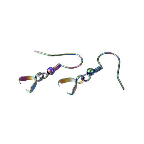 Earring Hooks, Stainless Steel, Rainbow, With Pinch Bail, 27mm - BEADED CREATIONS