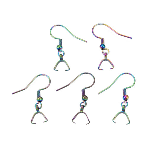 Earring Hooks, Stainless Steel, Rainbow, With Pinch Bail, 27mm - BEADED CREATIONS