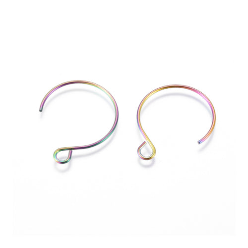 Earring Hooks, Stainless Steel, Round, With Open Loop, Rainbow, 21mm - BEADED CREATIONS