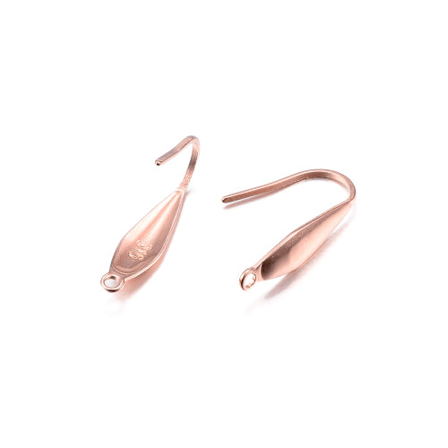 Earring Hooks, Stainless Steel, Teardrop, Ion Plated, Rose Gold, 19.5mm - BEADED CREATIONS