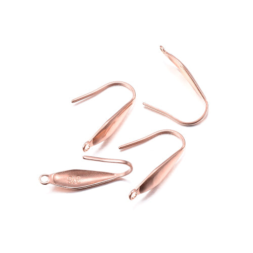 Earring Hooks, Stainless Steel, Teardrop, Ion Plated, Rose Gold, 19.5mm - BEADED CREATIONS