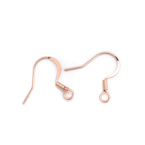 Earring Hooks, Surgical Stainless Steel, Flat, Rose Gold, 16mm - BEADED CREATIONS