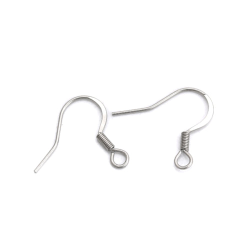 Earring Hooks, Surgical Stainless Steel, Flat, Silver, 18mm - BEADED CREATIONS