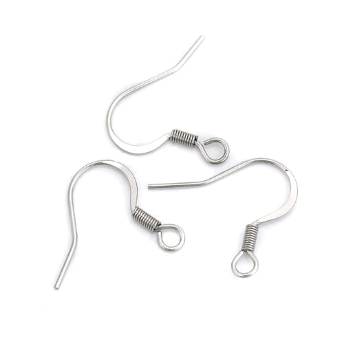 Earring Hooks, Surgical Stainless Steel, Flat, Silver, 18mm - BEADED CREATIONS