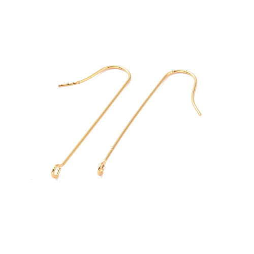 Earring Hooks, Surgical Stainless Steel, Long, With Loop, Golden, 39mm - BEADED CREATIONS