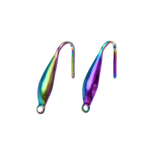 Earring Hooks, Surgical Stainless Steel, Teardrop, Rainbow, 19.5mm - BEADED CREATIONS