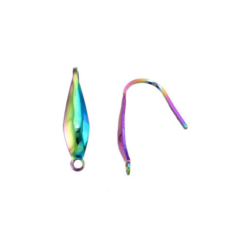 Earring Hooks, Surgical Stainless Steel, Teardrop, Rainbow, 19.5mm - BEADED CREATIONS