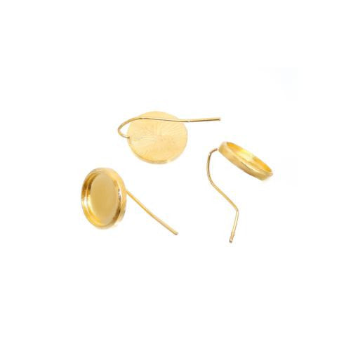 Earring Hooks, With 12mm Round Bezel Cup Settings, Golden, Alloy, 24mm - BEADED CREATIONS