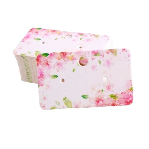 Earring Display Cards, Rectangle, Pink, Floral, 50x30mm - BEADED CREATIONS