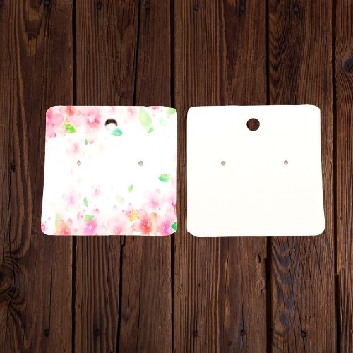 Earring Display Cards, Square, Floral, Pink, 50x50mm - BEADED CREATIONS
