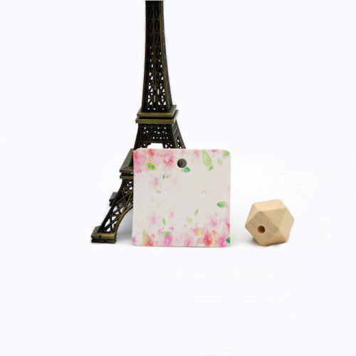 Earring Display Cards, Square, Floral, Pink, 50x50mm - BEADED CREATIONS