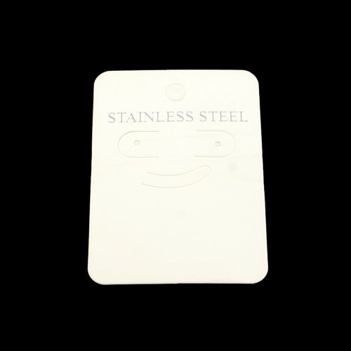 Earring Display Cards, With "STAINLESS STEEL", White, 70x50mm - BEADED CREATIONS