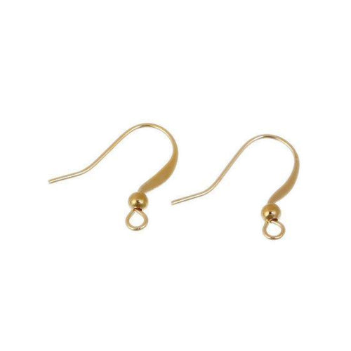 Earring Hooks, Brass, Flat, With Ball, Gold Plated, 17mm - BEADED CREATIONS