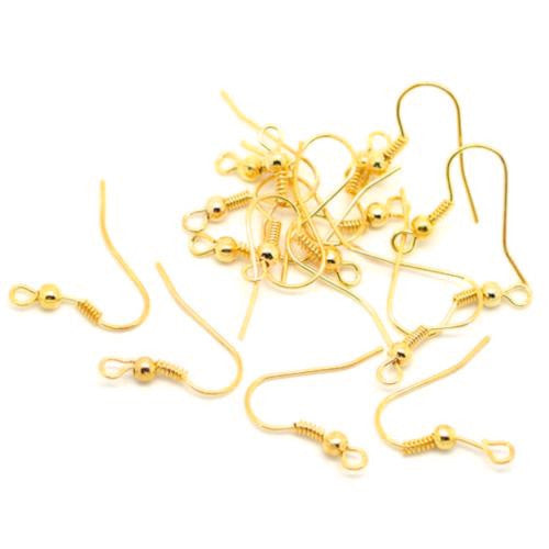 Earring Hooks, Iron, Ball And Coil, Gold Plated, 19mm - BEADED CREATIONS