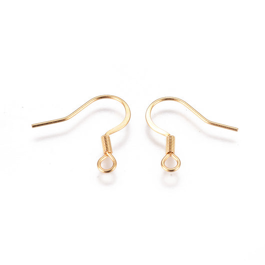 Earring Hooks, Stainless Steel, Flat, 18K Gold Plated, 17mm - BEADED CREATIONS