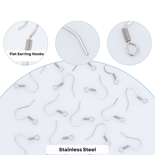 Earring Hooks, Stainless Steel, Flat, Silver, 14mm - BEADED CREATIONS