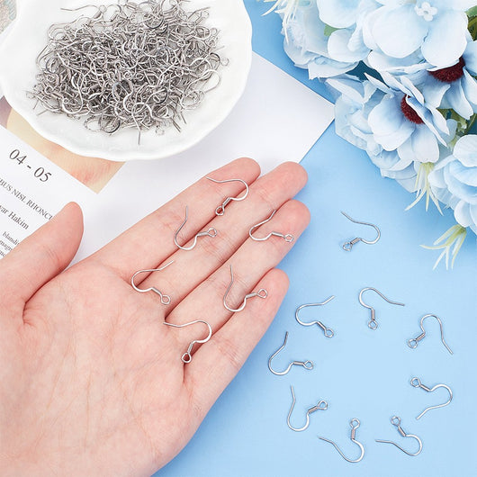 Earring Hooks, Stainless Steel, Flat, Silver, 14mm - BEADED CREATIONS