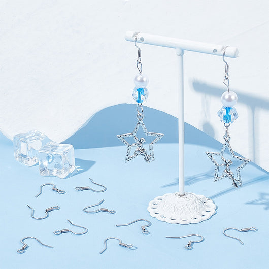 Earring Hooks, Stainless Steel, Flat, Silver, 14mm - BEADED CREATIONS