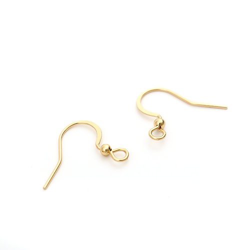 Earring Hooks, Stainless Steel, Flat, With Ball, 18K Gold Plated, 16mm - BEADED CREATIONS