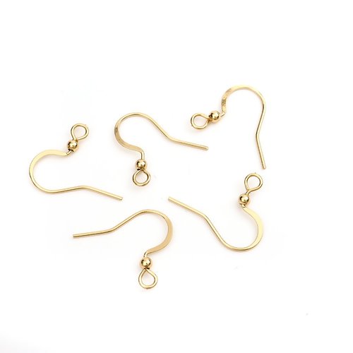 Earring Hooks, Stainless Steel, Flat, With Ball, 18K Gold Plated, 16mm - BEADED CREATIONS