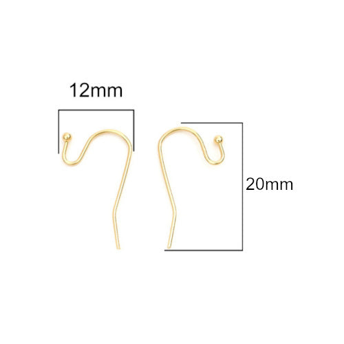 Earring Hooks, Stainless Steel, With Ball End, Gold Plated, 20mm - BEADED CREATIONS