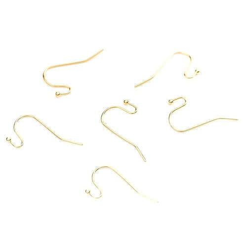 Earring Hooks, Stainless Steel, With Ball End, Gold Plated, 20mm - BEADED CREATIONS