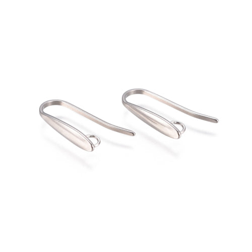 Earring Hooks, Stainless Steel, With Hidden Loop, Silver, 19mm - BEADED CREATIONS