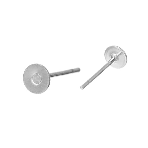 Earring Posts, Stainless Steel, Flat Pad, Silver, 4mm - BEADED CREATIONS